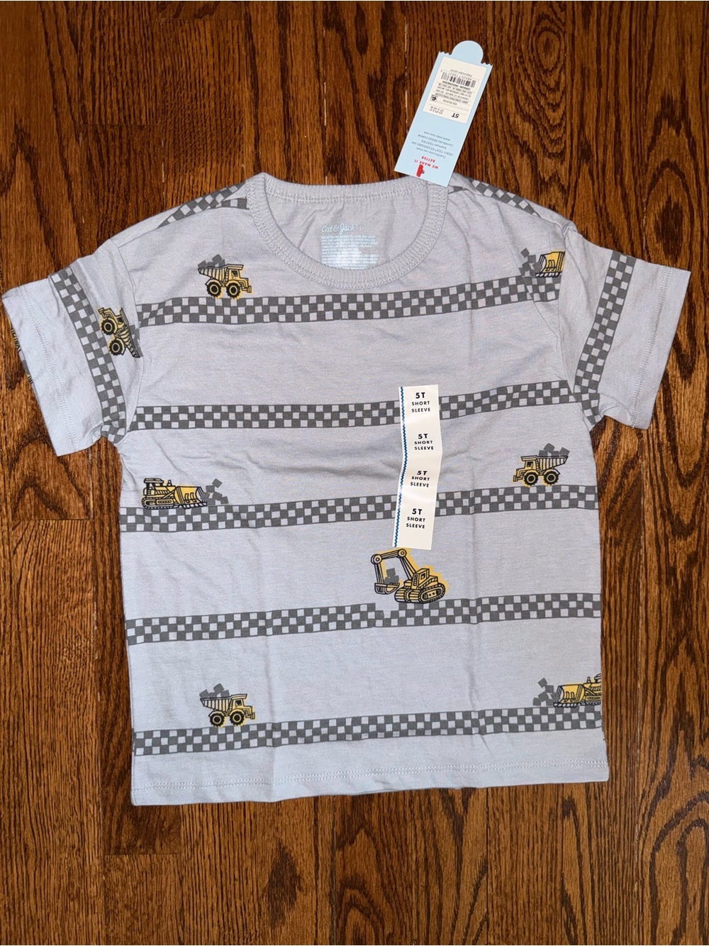 Cat & Jack Light Gray Tee with Yellow Construction Trucks